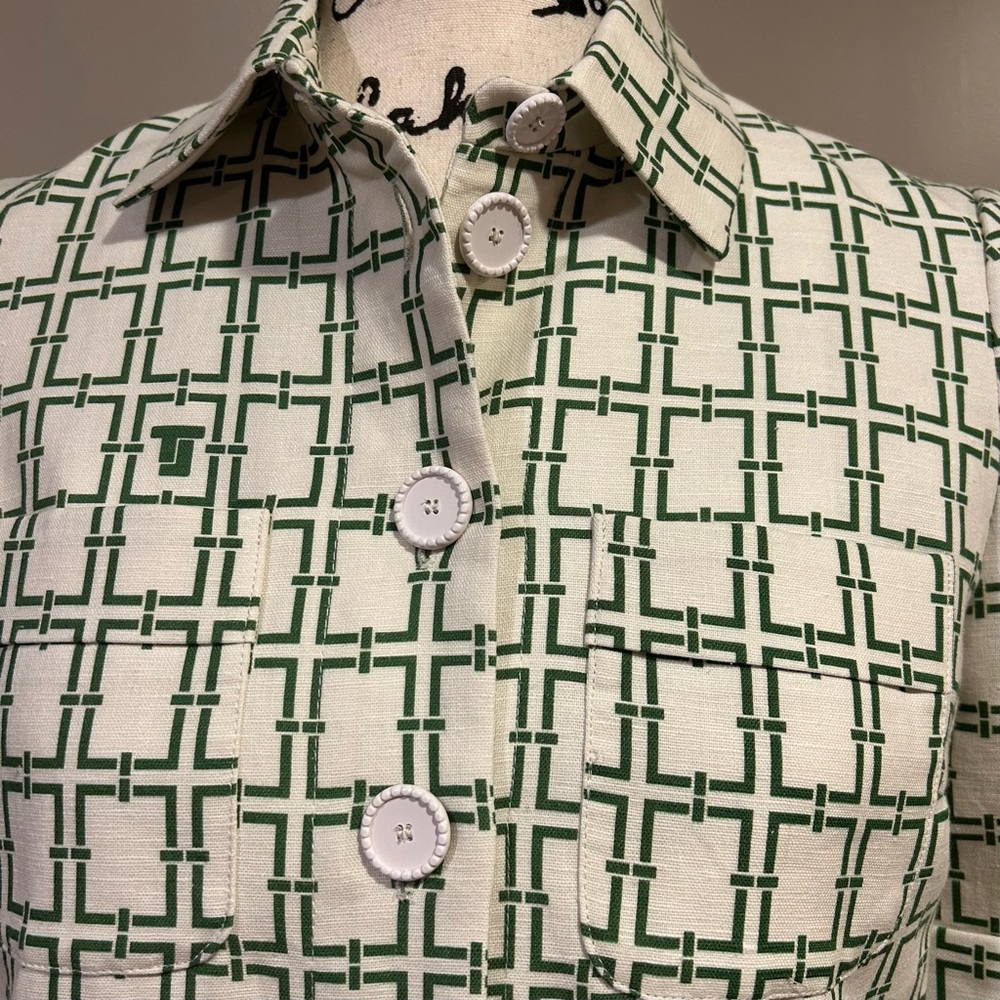 Tara Jarmon Christine Woven Chain Link Logo Pattern Collar Button Front Top - Picture 6 of 14